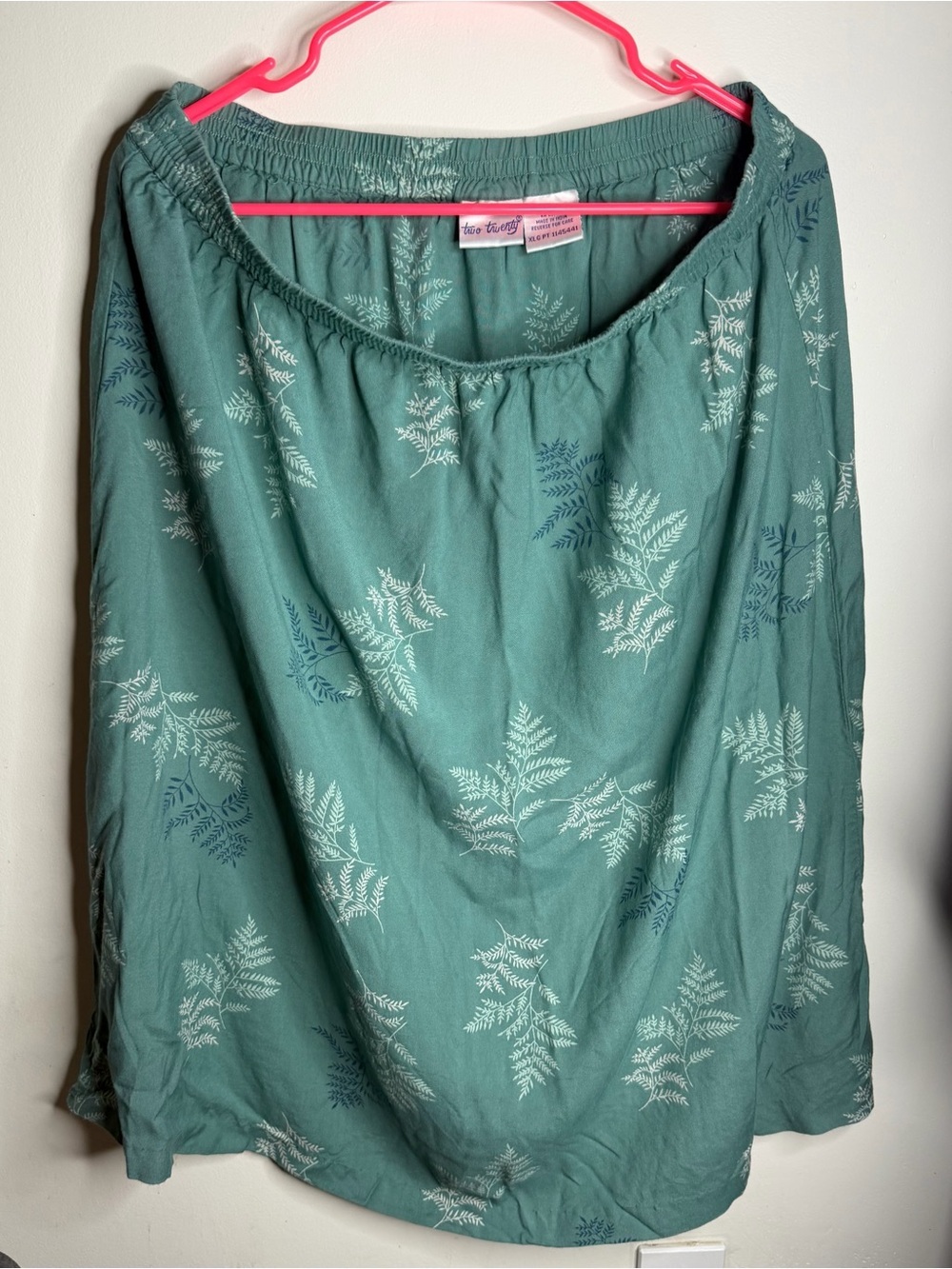Two Twenty Teal Botanical Elastic Waist Skirt